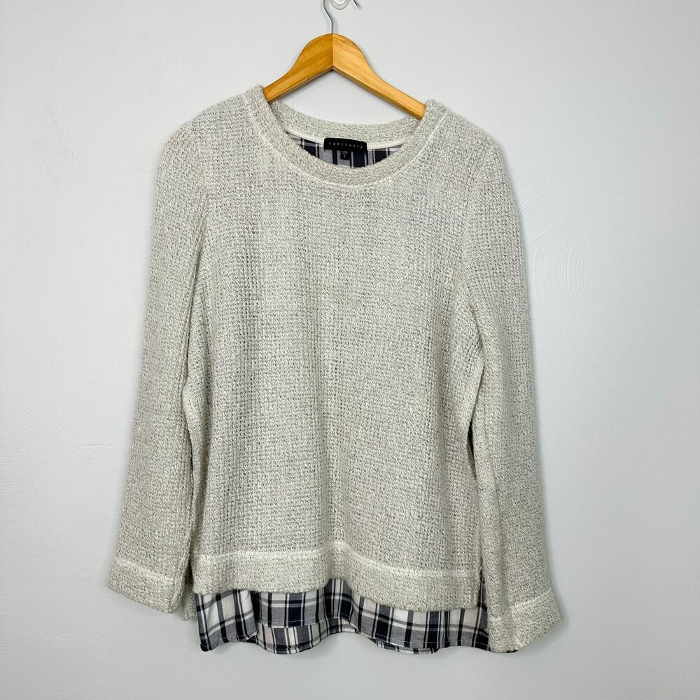 Sanctuary Light Grey Round Neck Oversized Sweater with Plaid Lining
